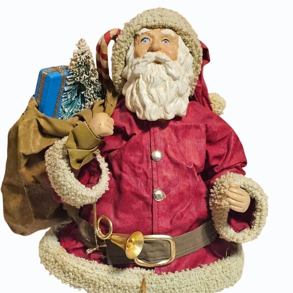 Vtg Midwest Clothtique and Ceramic Santa Figurine With Horn and Gift Sack READ - Picture 6 of 11